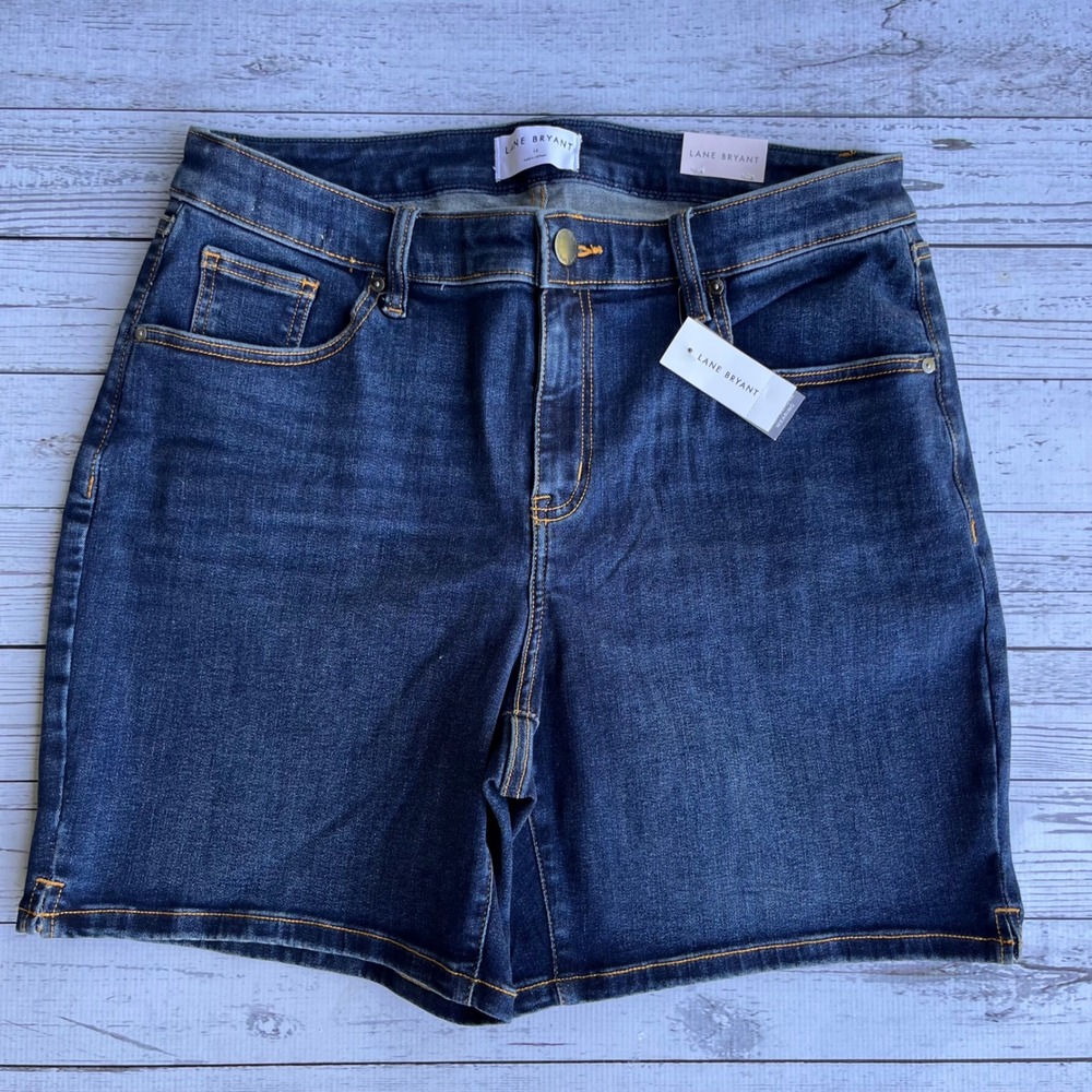 Lane Bryant Signature Fit Midi Bermuda Dark Wash Denim Shorts‎ Womens 16 NEW